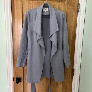 Haute Monde | Light Blue/Gray Faux Suede Wrap Belt Trench | Size Large